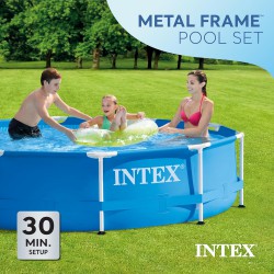 APPEARS NEW INTEX 28201EH Metal Frame Above Ground Swimming Pool Set: 10ft x 30in – Includes 330 GPH Cartridge Filter Pump – Puncture-Resistant Material – Rust Resistant – 1185 Gallon Capacity