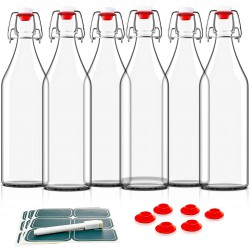 NEW Otis Swing Top Bottles - Glass Bottle 6 Pack w/Stoppers - Easy Cap Lids for Home Brewing, Water & Kombucha - Flip Top 16oz Bottles w/ 6 Bonus Gaskets