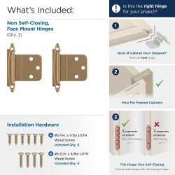 NEW Amerock BPR3417CZ | Cabinet Hinge | 3/8 in (10 mm) Inset Non-Self Closing Face Mount | Champagne Bronze | Kitchen Cabinet Door Hinge | 1 Pair/2 Pack | Functional Hardware