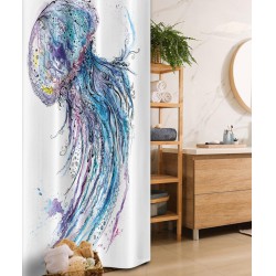 NEW 36 W x 72 L Inches, Blue Purple White ellyfish Stall Shower Curtain, Aqua Colors Art Ocean Animal Print Sketch Style Creative Sea Marine Theme, Fabric Bathroom Decor Set with Hooks