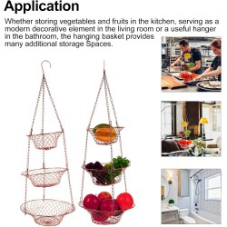 NEW 3 Tier Wire Hanging Fruit Basket Metal Cast Iron Vegetable Bowl Storage Basket Folding Container for Kitchen Food Snacks Flower-Kupfer