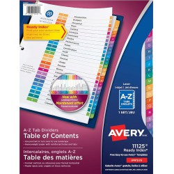 NEW Avery Ready Index A-Z Tab Binder Dividers, Customizable Table of Contents, Multicolour Tabs, 1 Set (11125)