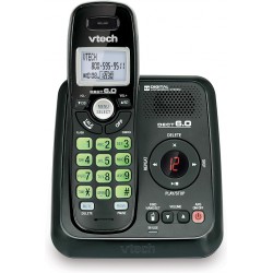 NEW Vtech Dect 6.0 Single Handset Cordless Phone System with Digital Answering Machine and Green Backlit Keypad and Display (CS6124-11)