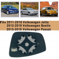 NEW VW Passenger Side Heated Mirror Glass - Compatible with 2011-2018 Volkswagen VW Passat, Beetle, Jetta - Power Convex Right Side Mirror with Rear Holder
