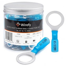 NEW Wirefy 130 PCS Heat Shrink Ring Terminals 1/2 - Marine Grade Ring Connectors - Eyelet Wire Connectors - Large Ring Terminals - Blue 16-14 AWG