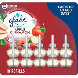NEW Glade PlugIns Air Freshener Oil Refill, Scented and Essential Oils for Home and Bathroom, Apple Cinnamon, 10 Refills