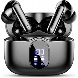 NEW Wireless Earbuds, Bluetooth Headphones 5.4 HiFi Stereo, Wireless Earphones with ENC Noise Cancelling Mic, IP7 Waterproof in Ear Headphones, LED Digital Display Ear Buds, Touch Control, Black