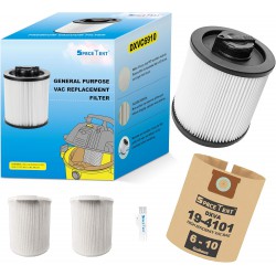 NEW 1 Pack DXVC6910 Cartridge Filter for DEWALT 6 to 16 Gallon Vacs + 1 Pack DXVA19-4101 Replacement Filter Bag + 2 pack Reusable Filter Covers To Keep Filters Performing.