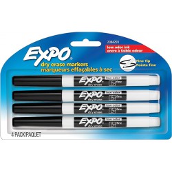 NEW EXPO Dry Erase Markers, Whiteboard Markers with Low Odour Ink, Fine Tip, Black, 4 Count