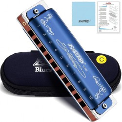 NEW East top Blues Harmonica Key of C 10 Hole 20 Tone Diatonic Harmonica, Adult & Kids, Blue