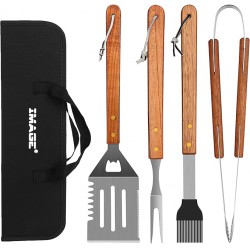 NEW IMAGE BBQ Accessories Grilling Tools Set, Stainless Steel, 4 Pieces, Includes Spatula, Tongs, Basting Brush, Meat Fork, Perfect for Barbecue & Outdoor Camping