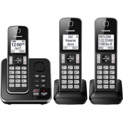 NEW Panasonic DECT 6.0 Expandable Cordless Phone with Answering Machine and Call Block - 3 Cordless Handsets - KX-TGD393CB (Black)