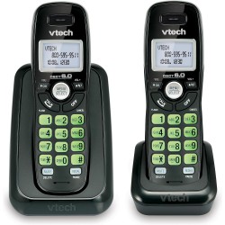 NEW Vtech Dect 6.0 2-Handset Cordless Phone System with Caller ID, Backlit Keypad and Screen(CS6114-21), Black