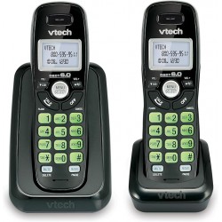 NEW Vtech Dect 6.0 2-Handset Cordless Phone System with Caller ID, Backlit Keypad and Screen(CS6114-21), Black