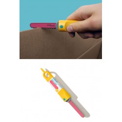 NEW Steel blade with no sharp edges to swiftly saw cardboard, not fingers