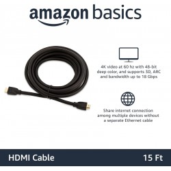 NEW Amazon Basics High-Speed HDMI Cable (18 Gbps, 4K/60Hz) - 15 Feet, Black