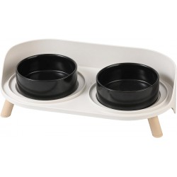 NEW Cat Food Water Bowl Set - Raised Cat Bowls with Non Slip Stand - Elevated Puppy Bowls for Small Dogs - Double Ceramic Cat Feeding Bowls with Splash Proof Guard - Tall Cat Dishes - 2 x 480 ML - 16.2 OZ