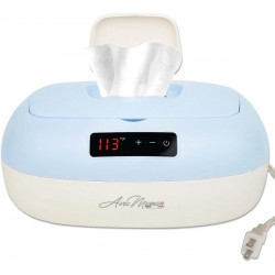 NEW Avec Maman La Caresse Baby Wipe Warmer - NEW 2024 - Designed in France - Wet Wipe Dispenser - Adjustable Heat Settings Digital Display - Blue