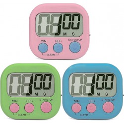 NEW SK Depot Digital Kitchen Timer, Cooking Timers, Simple Operation Large Display Loud Alarm Magnetic Backing Stand Minute Seconds Count Up Countdown (Blue-Green-Pink)