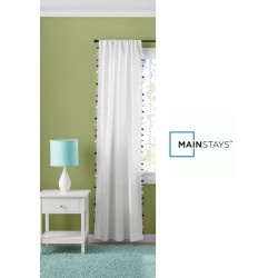 NEW SINGLE PANEL Your Zone White Pom Pom Room Darkening Rod Pocket Top Single Curtain Panel, 38 x 84