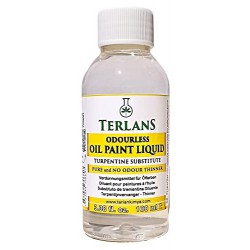 NEW TERLANS Oil Paint Thinner, 100 Ml (3.38 Fl. Oz.) Completely Odorless Liquid for Oil Painting/Turpentine Substitute/Degreaser