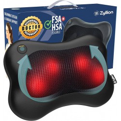 NEW Zyllion Shiatsu Back and Neck Massager with Heat - Cordless Rechargeable 3D Electric Kneading Deep Tissue Massage Pillow for Shoulder, Leg, Foot, Black, ZMA-13RB