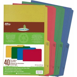 NEW Hilroy 65000 Enviro-Plus Colored Recycled File Folders, Legal Size, 9x14-7/8-Inch, 9.5 Point, Pack of 40, Assorted Colors