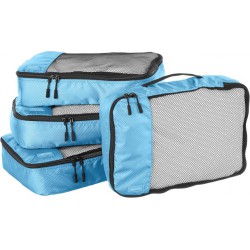 NEW  Amazon Basics Medium Packing Cubes for Travel, Packing Organizers, 4-Piece-Set With Double Zipper Pulls and Mesh Top Panel, 100% Durable Polyester, Sky Blue, 13.8L x 9.8W x 3H
