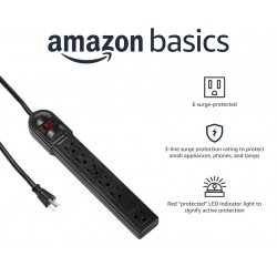 HANDLED Amazon Basics 6-Outlet Surge Protector Power Cord Strip, 790 Joule, Black