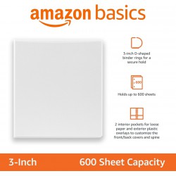 NEW Amazon Basics D-Ring Binder - 3 Inch