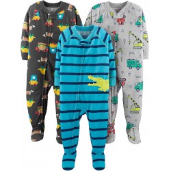 NEW SIZE 3T Simple Joys by Carter's Toddler Boys' Loose-Fit Polyester Jersey Footed Pajamas, Pack of 3, Blue Alligator/Dark Grey Fun Food/Grey Trucks, 3T
