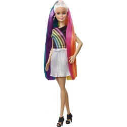 NEW Barbie Doll, Rainbow Sparkle Hair with Extra Long 7.5-Inch Blonde Rainbow Hair, Sparkle Gel & Comb with Styling Accessories