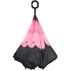 NEW Parquet Pink Flower Double Layer Inverted Umbrellas - C Shaped Handle Reverse Folding Windproof Umbrella
