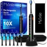NEW MySmile Electric Toothbrush for Adults, Rechargeable Sonic Electronic Toothbrush with 6 Brush Heads and Travel Case, 5 Modes 2 Mins Smart Timer, 48000VPM 10X Powerful than Manual Toothbrush (Black)