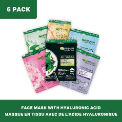 NEW Garnier SkinActive Moisture Bomb Sheet Masks Combo Set, With Hyaluronic Acid, Hydrates & Softens Skin, Pack of 6 (6x28g)