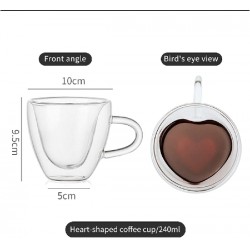 NEW Heart Shaped Double Walled Insulated Glass Coffee Mugs or Tea Cups, Double Wall Glass 8 oz - Clear, Unique & Insulated with Handle