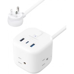 NEW Amazon Basics Power Strip Cube 3 Outlet 3 USB Ports, 1 USB-C(15W) and 2 USB-A(12W), 5 ft Extension Cord, Home, Office, Travel, White