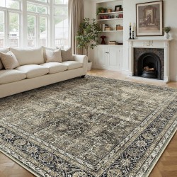 NEW 8FT X 10FT PureCozy Vintage Area Rug 8x10 Brown Washable Living Room Large Carpet Non Slip Bedroom Indoor Office Low Pile Traditional Distressed Retro Accent Rug for Dining Room