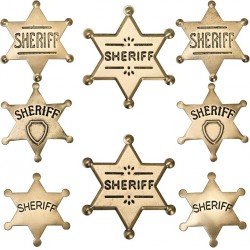 NEW Hiceeden Set of 8 Metal Sheriff Badges, Western Police Badge, Deputy Sheriff Pin, Cop Star Badge Old West Prop for Kids Girls Adult, Cowboy Vest Party Accessories, Bronze, Metal, no gemstone