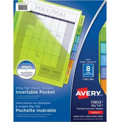 NEW Avery Big Tab Insertable Plastic Dividers with Pockets, for Laser and Inkjet Printers, 9¼ x 11⅛, 8 tabs - 11903