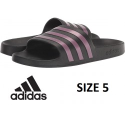 NEW WOMENS SIZE 5 adidas Adilette Aqua Slide Sandal, black/matt purple metallic/black