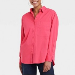 NEW WOMENS MEDIUM Long Sleeve Pink Button Up Shirt