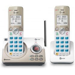 NEW AT&T DL72219 DECT 6.0 2-Handset Cordless Phone for Home with Connect to Cell, Call Blocking, 1.8 Backlit Screen, Big Buttons, intercom, and Unsurpassed Range, White/Champagne