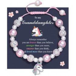NEW GRANDDAUGHTER - PINKDODO Unicorn Pink Pearl and Rhinestone Bracelet for Daughter/Granddaughter/Niece Unicorn Birthday Christam Gifts for Girl Jewelry