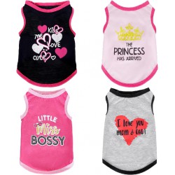 NEW SMALL Pistha 4 Pack Dog Shirts Summer Printed Puppy Clothes Cute Sleeveless Pet T Shirts Dog Clothes for Small Medium Dogs Cats Girl(S)