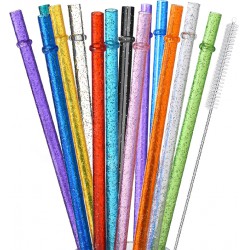 NEW 11 PCS (SEE NOTES)   ALINK 12-Pack Reusable Clear Plastic Glitter Straws, 13 inch Extra Long Tumbler Straws for Stanley Cups, 1 Gallon, 64 oz 40 oz 32 oz Water Bottles,