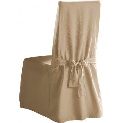 NEW  SureFit Cotton Canvas Dining Chair One Piece Slipcover, Full Length Skirt and Back Ties, Relaxed Fit, High Back Armless Chair Cover, Tan Color