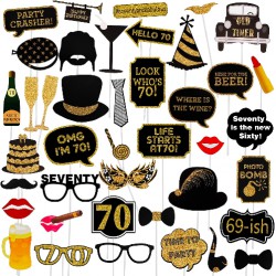 NEW (SEE NOTES) Adult 70th Birthday Photo Booth Props(41Pcs) for Her Him Cheers to 70 Years Birthday Party, Gold and Red Decorations, 70th Happy Birthday Party Supplies