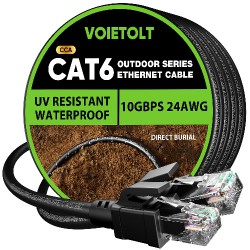 NEW 100 FT  Cat 6 Outdoor Ethernet Cable 100 ft, 24AWG 10Gbps Cat6 Cable Cord Waterproof Direct Burial LLDPE UV Jacket, Internet Network Cable with 20 Ties Support POE