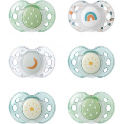 NEW  Tommee Tippee Night Time Glow in the Dark Pacifiers, Symmetrical Design, BPA-Free Silicone, 18-36 months, Pack of 6 Pacifiers